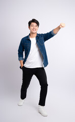 Full body image of a young man posing on a white background