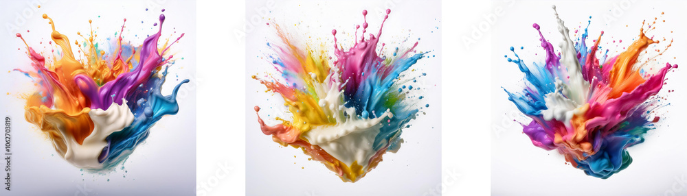 Aufkleber three colorful paint splashes explode against a white backdrop.