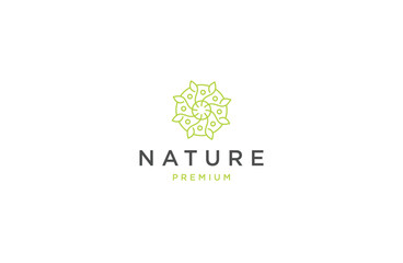 Nature flower line logo icon design template flat vector