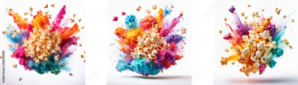 Aufkleber Three colorful explosions with a central cluster of popcorn.