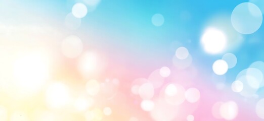 Obraz premium Abstract clear blue sky. Pastel rainbow. Light blue, pink and yellow color banner. Pastel gradient sky pattern. Blurred light fuzz colorful gradient background. soft horizontal backdrop
