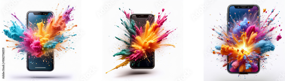 Aufkleber three smartphones with a colorful explosion behind them.