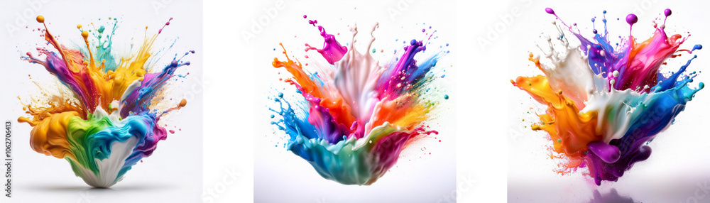 Poster Three colorful paint splashes in a burst formation.