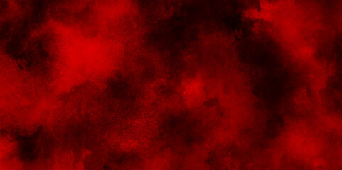 Red smoke in dark background background with red stains, Toned fiery red sky with stains, red painted paper texture with grunge effect, Red powder explosion on black background.