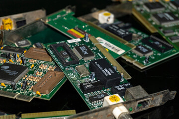 Computer circuit boards close up of Video Cards RAM SCSI Cards Lan Cards 3