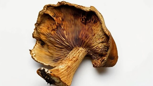 Dried mushroom on solid white background,
