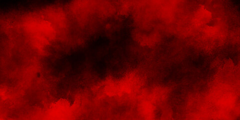 Red smoke in dark background background with red stains, Toned fiery red sky with stains, red painted paper texture with grunge effect, Red powder explosion on black background.