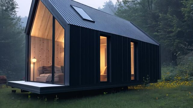 Architect designing tiny homes, working on compact, efficient living spaces with innovative layouts, reflecting the growing trend of minimalism and sustainable living.