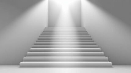 Fototapeta premium A modern staircase leading upwards, illuminated by bright lights, creating a sense of elevation and aspiration.