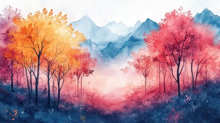 Watercolor abstract art landscape, children story book style, soft pastel color background. Generative Ai.