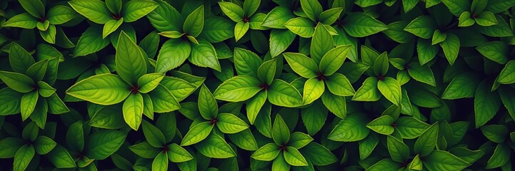 Close-up of vibrant green leaves creating a lush foliage texture, leafy, forest, leaves