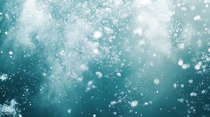 Beautiful falling snowflakes wallpaper. Winter dust ice particles. Snowfall weather white teal blue background. Many snowflakes january theme. Snow hurricane scenery, Magic nature fantasy snowfall