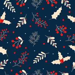 Obraz premium illustration of christmas floral with berry seamless pattern ornament design collection. clip art christmas seamless pattern decoration