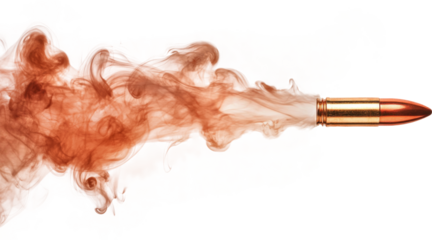 Bullet with smoke trail on transparent background, dynamic motion concept