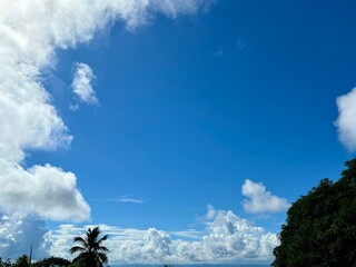 Caribbean blue sky and clouds. Samana, Dominican Republic