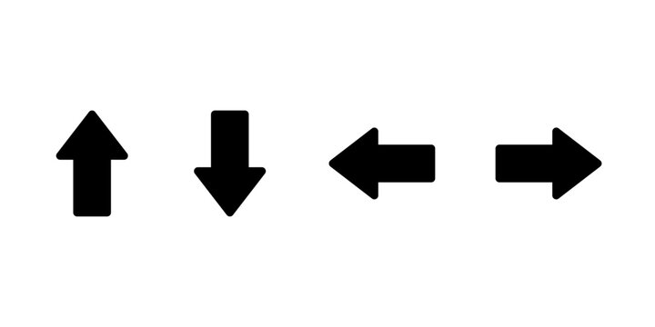 Up, down, left, and right arrow icon in rounded corner. Upward, downward, leftward, and rightward sign symbol