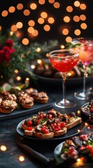 Fototapeta premium A chic table setting featuring elegant appetizers like bruschetta,