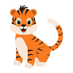 Cute Tiger Cartoon Character. Vector Illustration Isolated on White Background.