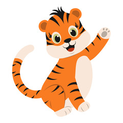 Cute Tiger Cartoon Character. Vector Illustration Isolated on White Background.