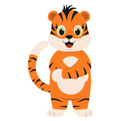 Cute Tiger Cartoon Character. Vector Illustration Isolated on White Background.