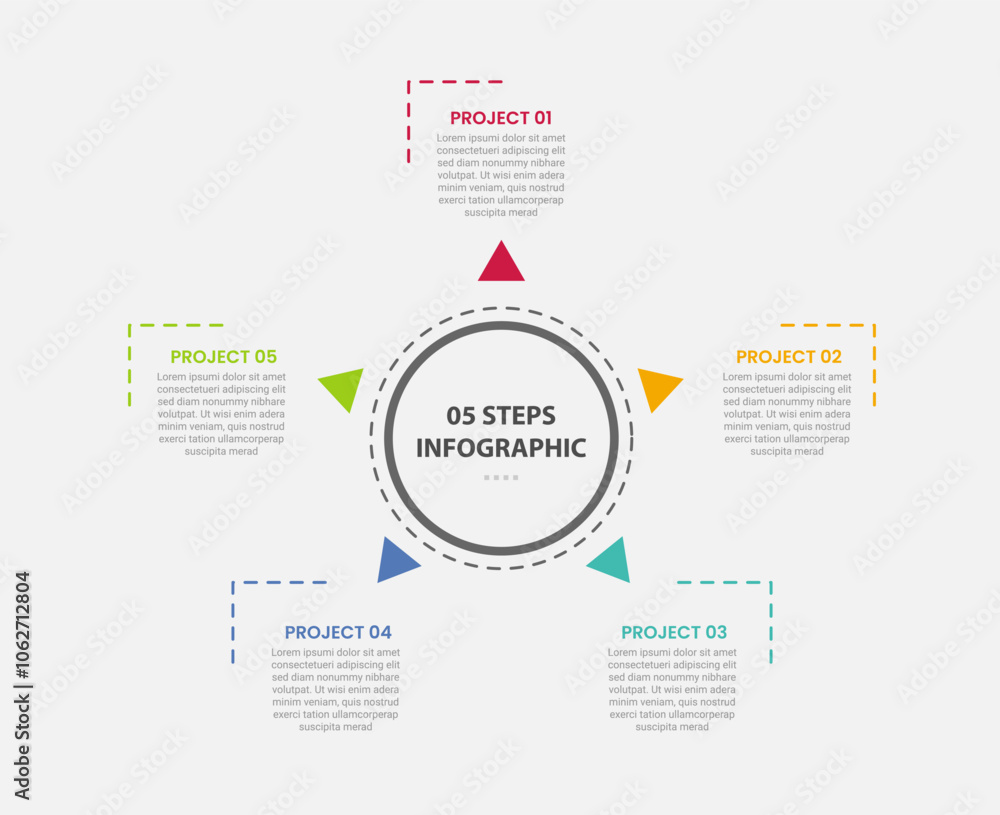 Aufkleber 5 points template infographic outline style with 5 point step template with big circle center and sm