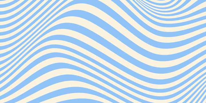 Abstract horizontal background with colorful waves. Trendy vector illustration in style retro 60s, 70s. Pastel colors