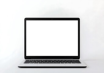 Laptop with blank empty white screen display mock-up, isolated on white background clipping path, full depth of field . silver open Isolated Devices Mockup