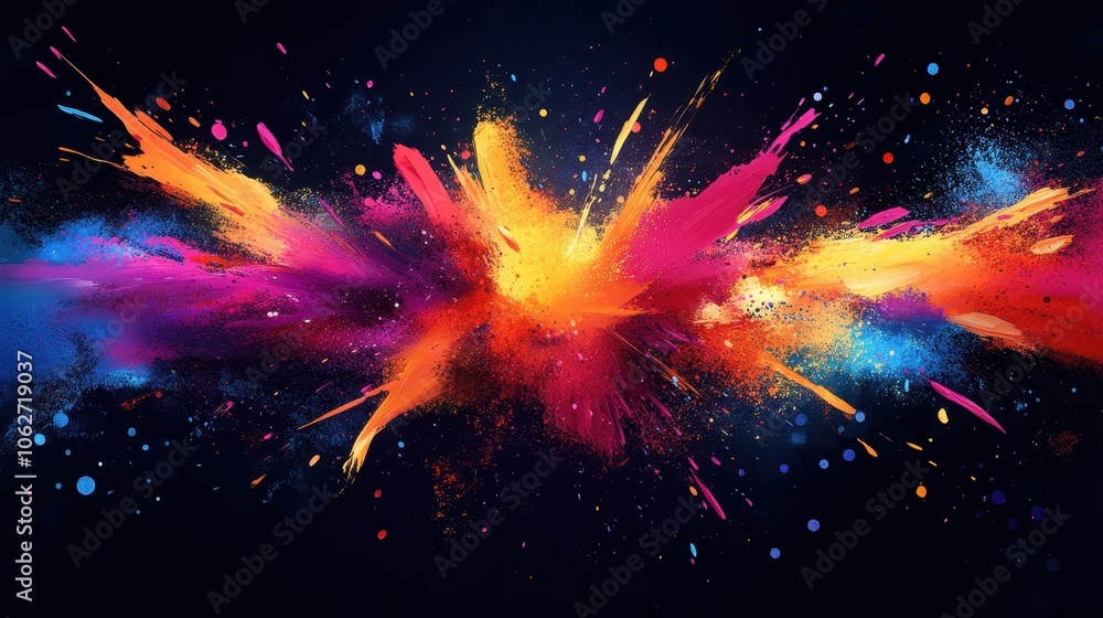 Poster vibrant explosion graphic with bold colors creating a dynamic visual impact.
