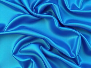 Obraz premium Elegant blue satin cloth with flowing wavy folds, smooth, fabric, sheen