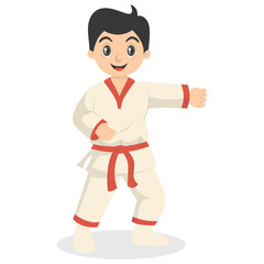 Taekwondo Children Character with Cute Pose Design. Isolated Vector Illustration.