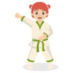 Taekwondo Children Character with Cute Pose Design. Isolated Vector Illustration.