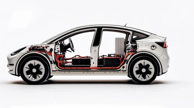 Electric vehicle infrastructure on solid white background