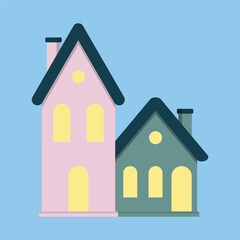 Simple Home Or Residence Facade With Windows And Warm Light