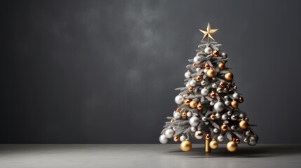 Miniature Christmas tree made of round beads of different colors and sizes. Celebrating New Year, Christmas, copy space
