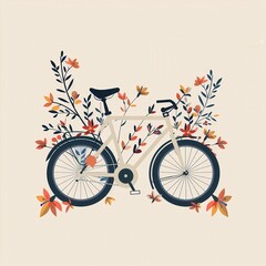 Fototapeta premium A minimalist chic depiction of a bicycle with flowers, flat illustration, graphic t-shirt design 