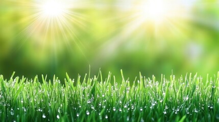 Obraz premium Lush Green Grass with Sunlight and Dewdrops