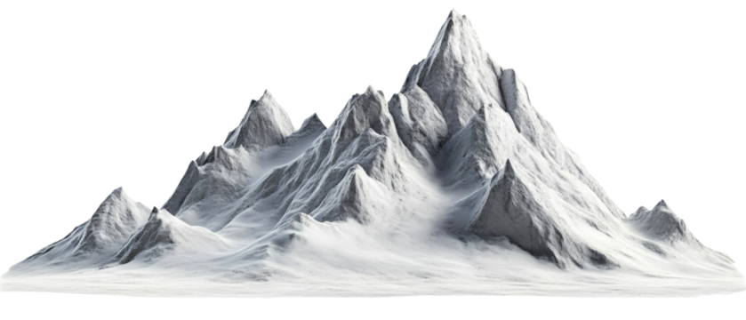 Landscape of snowy mountain peaks, isolated on transparent background