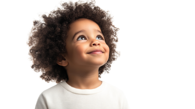 Happy Child African American Looking Up - Powered by Adobe