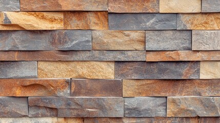 Textured Wall of Rectangular Stone Tiles