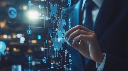 A professional manipulating digital data and technology, showcasing innovation and modern computational interfaces.