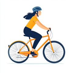 woman riding a bicycle flat vector illustration isolated minimalist white background