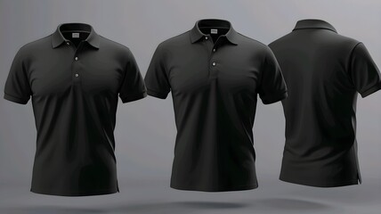 Blank black polo shirt mock up, different views