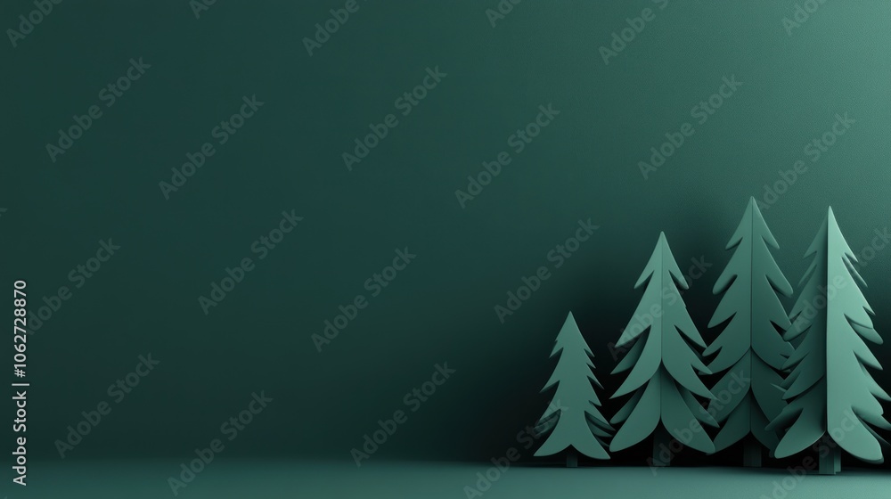 Canvas Prints minimalist green background with silhouetted pine trees in the corner.