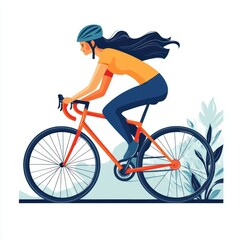 Obraz premium woman riding a bicycle flat vector illustration isolated minimalist white background