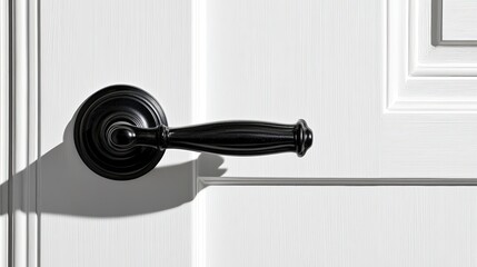 Elegant Black Door Handle on White Door Surface