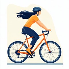 Naklejka premium woman riding a bicycle flat vector illustration isolated minimalist white background