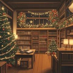 anime background of the school in xmas time