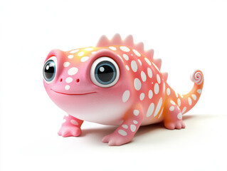 Kawaii fat chameleon with big eyes, colorful spots, and cheerful expression, isolated on white background. Perfect for playful designs and illustrations