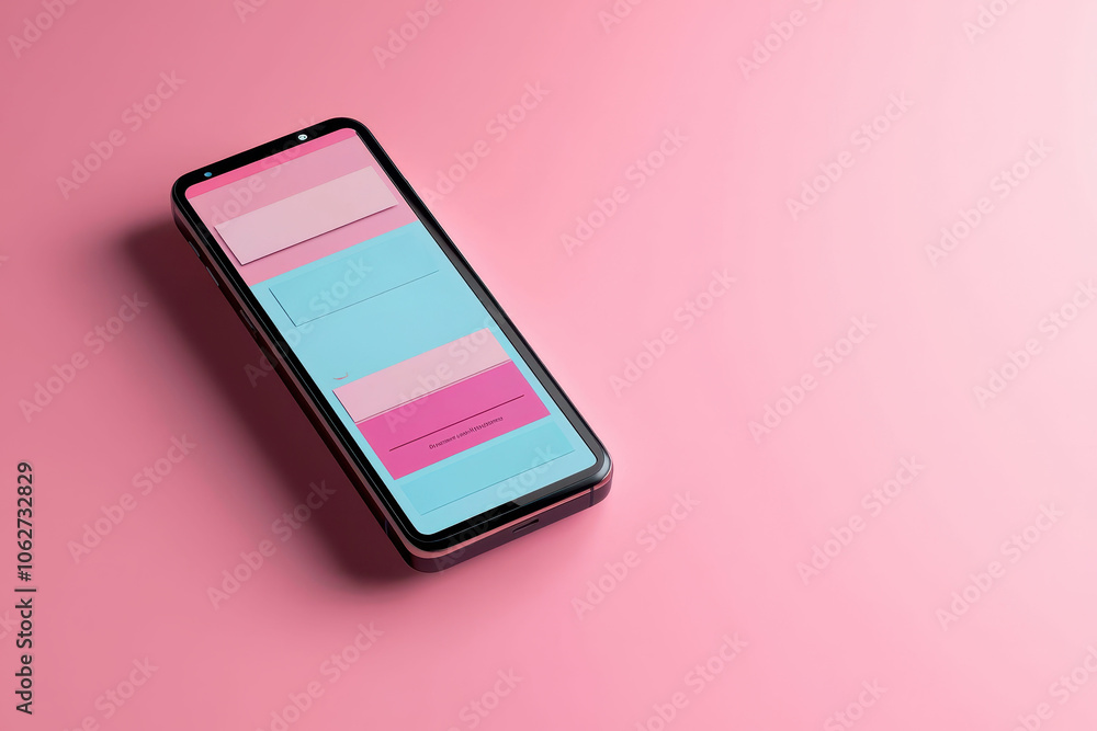 Aufkleber a smartphone with a colorful calendar app is placed on a soft pink surface, creating a vibrant, mode