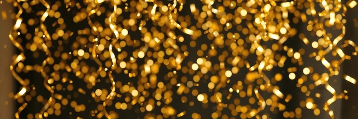 Golden confetti falling in a festive atmosphere, adding a touch of glamour and joy to the scene, festive, joy, festive